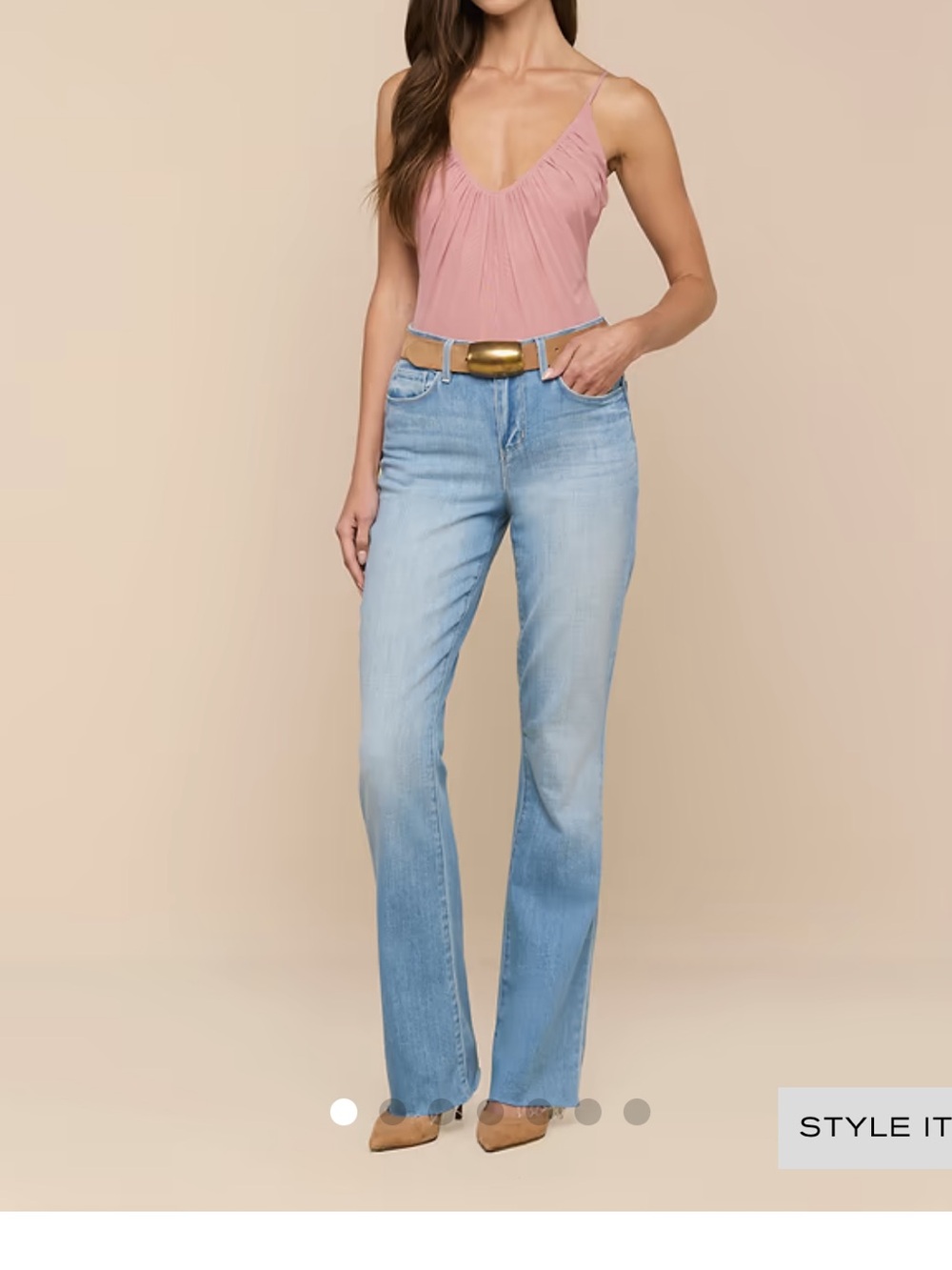 L'AGENCE Two-Tone Flare Jeans in Light and Medium Blue